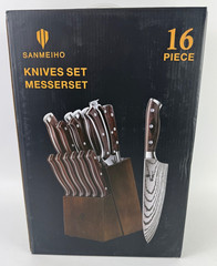 SANMEHO 16-Piece Stainless Steel Knife Block Set Knives+Sharpener