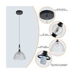 Modern Black Clear Glass Pendant Light 7.68 in Globe Small Pendant Light with…