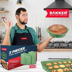Carbon SteelSets with Green Silicone Handles, Oven Safe (Up To 450° F), Set of 3