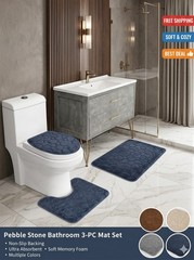3PC Non Slip Memory Foam Bathroom Rug Set Pebble Stone Bath Mats US