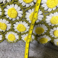 Vintage Crochet Daisy Afghan Blanket White Yellow Green Floral Throw 56×46