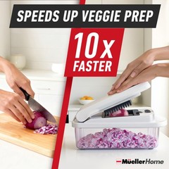 Mueller 10~in~1 Vegetable Chopper & Mandoline Slicer, 8~Blade, with Container