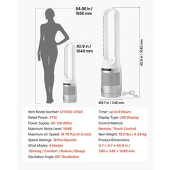 Uimoso Bladeless Tower Fan with Remote,65° Oscillation, 12-Speed Settings, White