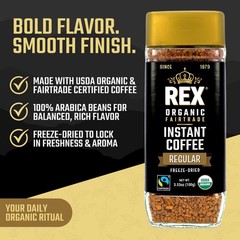 Rex Coffee Organic Fairtrade Freeze-Dried Instant Medium Roast Arabica, 3.53 oz