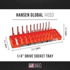 Hansen 1/4″ Socket Tray Organizer Holder Set 3 Row Metric SAE Shallow Deep OR