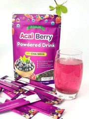 2 Packs FITGUM Acai Berry Drink w/ Chia Seeds 10 Sachets Easy Mix