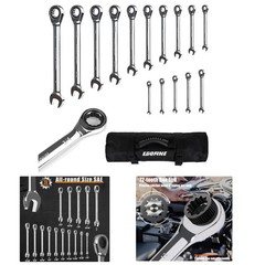 Effortless Adjustment – 15-Piece Ratcheting Wrench Set in Chrome Vanadium Steel