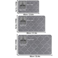 Embossed Bathroom Bath Mat Non Slip Absorbent Thick Sponge Rug 50x80cm Gray
