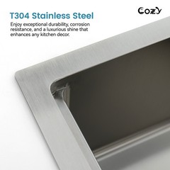 Cozy undermount stainless steel Brush Nickel sink 36x19x10 inch with accessory