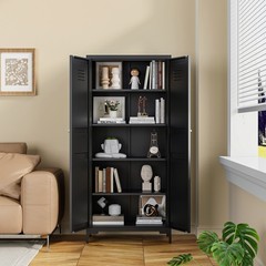 White Metal Pantry Cabinet with 4 Adjustable Shelves, Tall Freestanding Storage