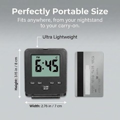Digital Travel Alarm Clock – No Bells, Whistles, Simple 7 x 8 cm, Black