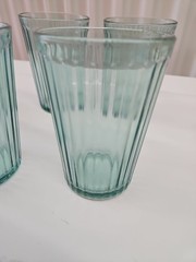 Set of 9 IKEA Green Ribbed Drinking Glasses Tumblers KALLNA Made in FRANCE ~ Exc