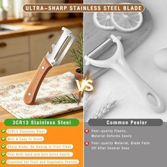 2 PCS 3-in-1 Multifunctional Vegetable Peeler with Wooden Handle,Julienne Slicer