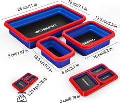 WORKPRO 4PC Double-Sided Collapsible Magnetic Part Tray Set Foldable Magnet Bowl