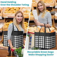 WOWBOX Reusable Grocery Bags,4-Pack, Foldable Reusable Shopping Tote Bags Bulk w