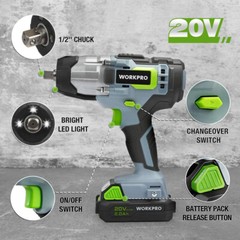 WORKPRO Cordless Impact Wrench 1/2″ 320 Ft Pounds Max Torque 20V Battery Charger