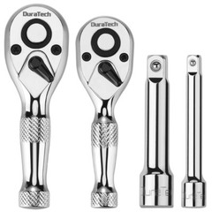 DURATECH 4PCS 1/4″ 3/8″ Drive Stubby Ratchet Set with 2 Extension Bar 72-Tooth