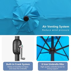 7.5 ft Outdoor Market Patio Umbrella with Crank, 6 Ribs, Sky Blue