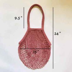 Reusable Cotton Mesh Grocery Bags Foldable Long Handle Net Tote Bag for Shopping