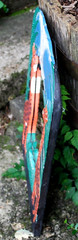 Vtg Hand Carved Painted WOOD MIRROR Jungle Giraffes 18.5″ Orange Green Blk BALI