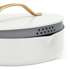 Beautiful 5.5 Quart Ceramic Non-Stick Sauté Pan with Strainer Lid, White Icing