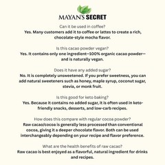 Mayan’s Secret Raw Cacao Powder Organic Unsweetened 1lb Non GMO, Vegan, Parve