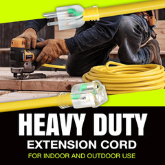 50Ft Outdoor/Indoor Extension Cord 10/3 Gauge Ultra Heavy Duty 3 Prong SJTW, Wat