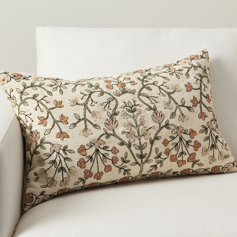 Best seller Pottery Barn Zea Embroidered Lumbar Pillow cover 16×26 -Warm Multi
