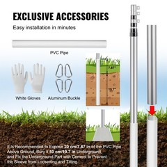 VEVOR 25FT Telescopic Flagpole Kit Heavy Duty Aluminum Flag Pole American Silver