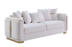 NEW 2PC White Gold Sofa Loveseat Luxe Glam Contemporary Modern Living Room Set