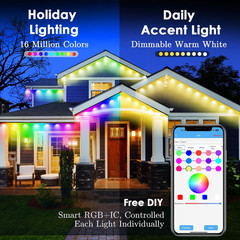 50FT Permanent Outdoor Lights, IP67 Waterproof Smart RGB LED Eave Lights with Ap