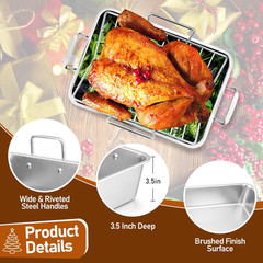 Roasting Pan with Rack for Turkey Chicken, Stainless Steel Roaster Pan and V-Ra