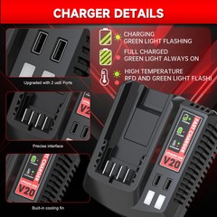 2PACK 20Volt For Craftsman V20 4.0Ah Li-ion Battery CMCB204 CMCB202 /Charger