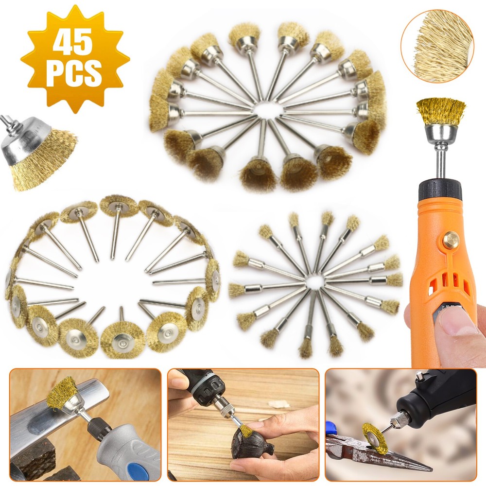 45Pcs 1/8″ Wire Wheel Cup Pen Brush Mix Set For Dremel Rotary Tool Die Grinder