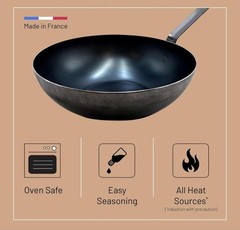de Buyer – Blue Carbon Steel Wok Pan 2mm Thick 12.5” Diameter, – Made in France