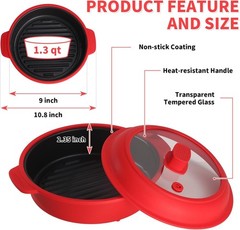 Microwave Grill Pan, Fry Griddle Crisper Pan with Lid for Grilling Browning a…