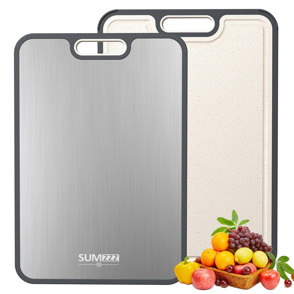 Titanium Cutting Board, Double~Sided, 15×10.3 in, Non~Porous, Odor Resistant