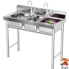 Commercial Stainless Steel 3-Compartment Sink for Kitchen & Catering Use