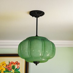 14’Simple Green Pumpkin Shaped Pendant Light,Living Room/dining Room Glass Light