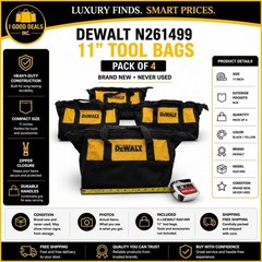 DEWALT N261499 11″ Tool Bags Pack of 4 Black Yellow Heavy Duty Zipper New