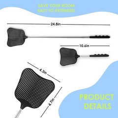 Telescopic Fly Swatter Stainless Steel Handle Heavy Duty Fly Swatters 2 Pack Set