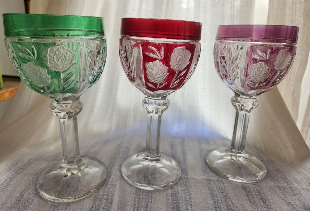 Anna Hutte Echt Bleikristall Red, Purple, Green Wine Water Goblets Set 3