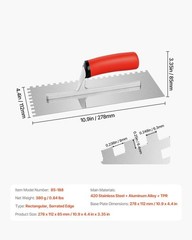 VEVOR Tile Tools Stainless Steel Flat Finishing Trowel 10.9×4.4in Concrete