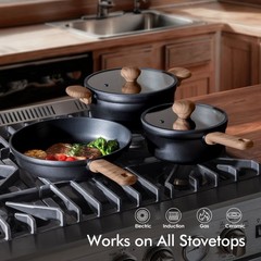 Sensarte Ceramic Nonstick Cookware Set, 24 Pieces, Die-Cast Aluminum, Induction