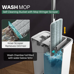 Flat Mop System, Microfiber Mop and Bucket Set, White, Commercial & Household Us
