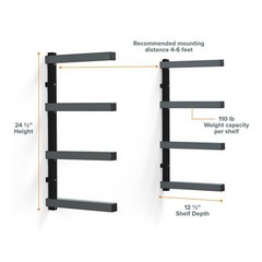 BORA 24.25 in. H x 72 in. W x 12.5 in. D Black/Gray 4-Level Garage Wall Rack