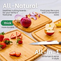Bamboo Cutting Board Trio with Juice Grooves—Easy Clean & Eco-Conscious