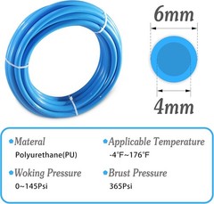 Pneumatic Tubing Blue Polyurethane PU Air Hose Pipe Tube Kit 6mm x 10M,