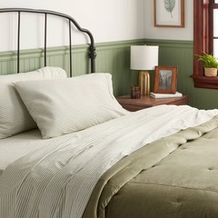 Twin/Twin XL 250 Thread Count Organic Percale Sheet Set Sage Green Stripe