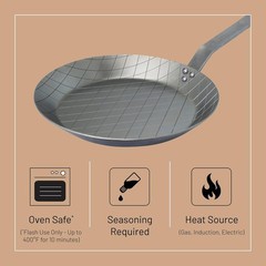 De Buyer 5616.24 Mineral B Round Carbon Steel Steak Nonstick Fry Pan, 9.5 inches